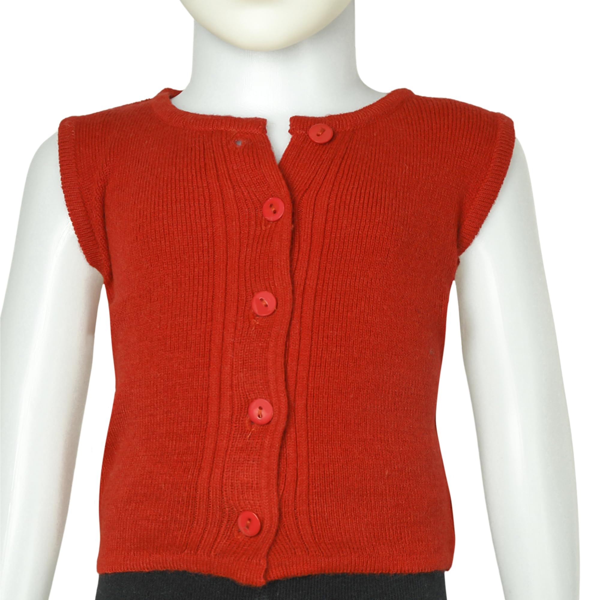 THE LITTLE LOOKERS Front Open Half Sleeves Sweaters/Inner/Bandi/Wollen Vest for New Born Babies/Infants(3-9 Months) (Red & White) - Image 2 thumbnail