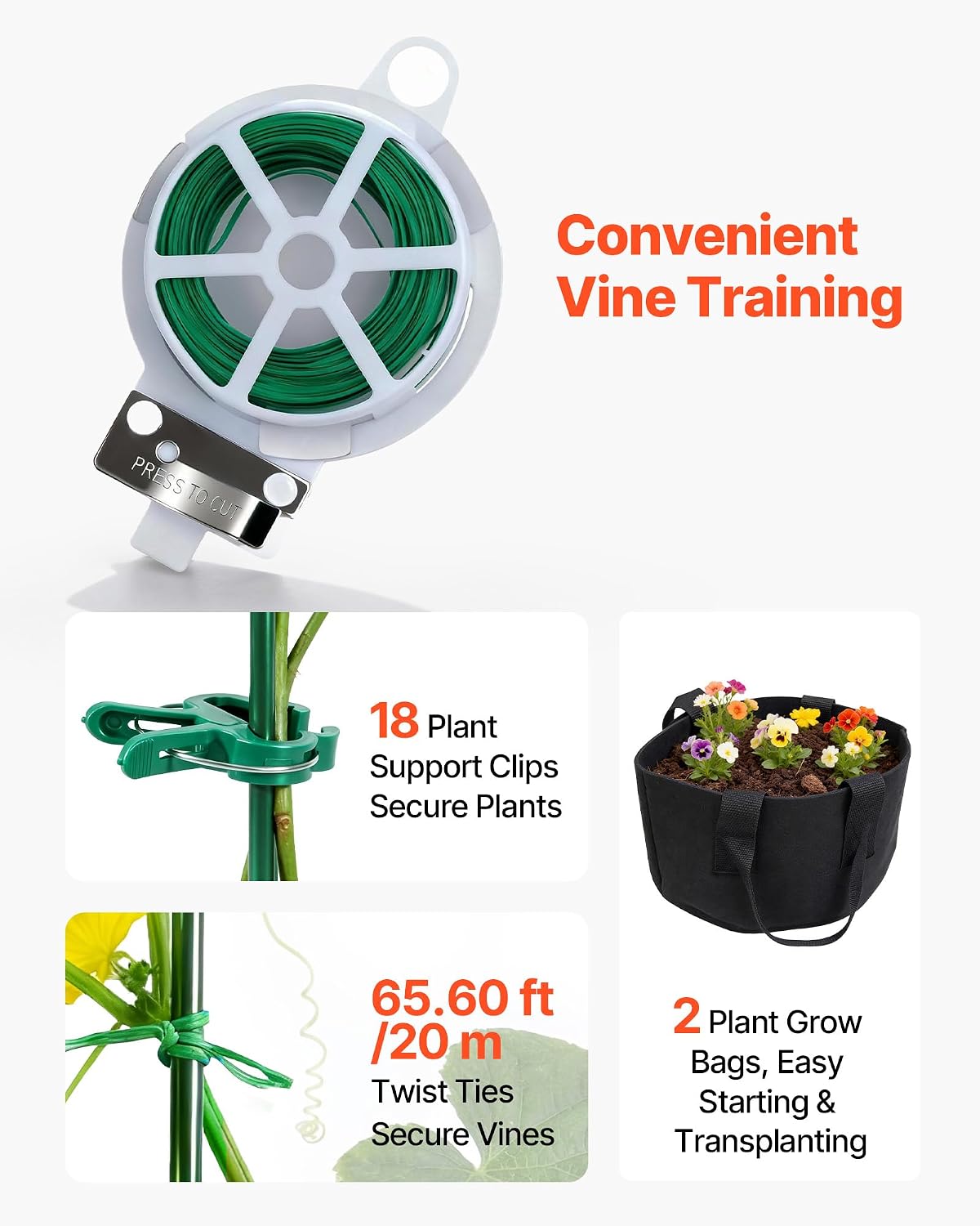 VEVOR Cucumber Trellis, 46" x 34" Foldable A-Frame Garden Trellises for Raised Bed, 4 Panels, Metal Rustproof Outdoor Climbing Plant Support with 2 Plant Bags for Vine, Peas, Beans, Tomato, Flowers