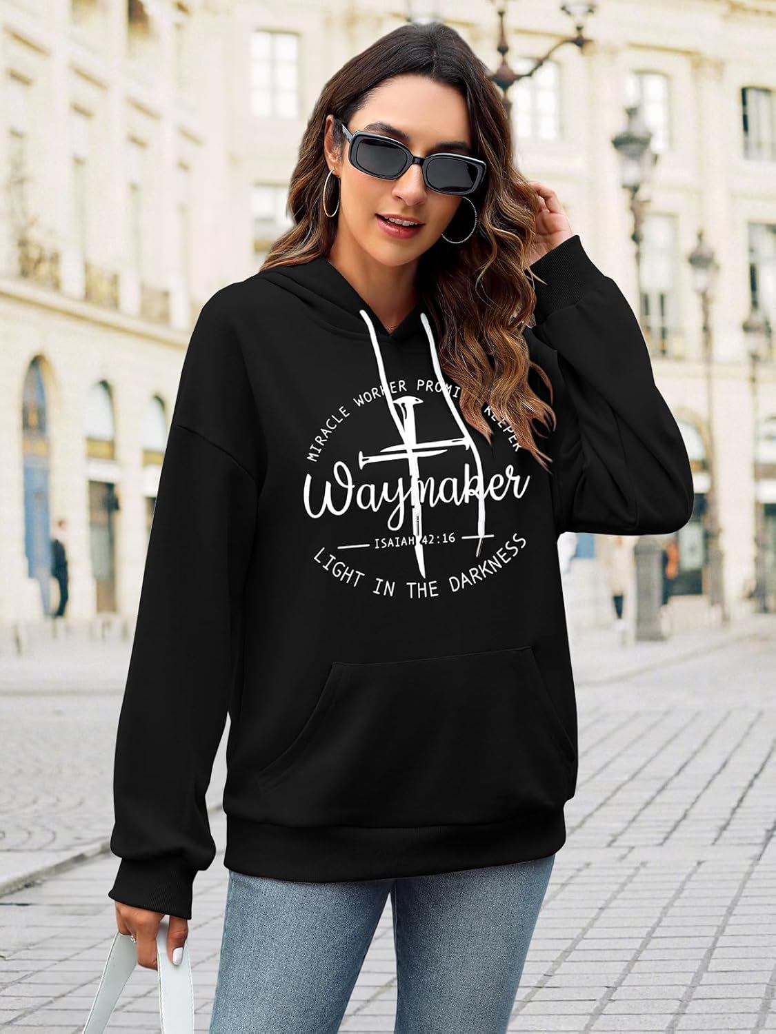 FASHGL Women Waymaker Sweatshirt Miracle Worker Promise Keeper Hoodie Christian Faith Pullover Hooded Long Sleeve Top - Image 2