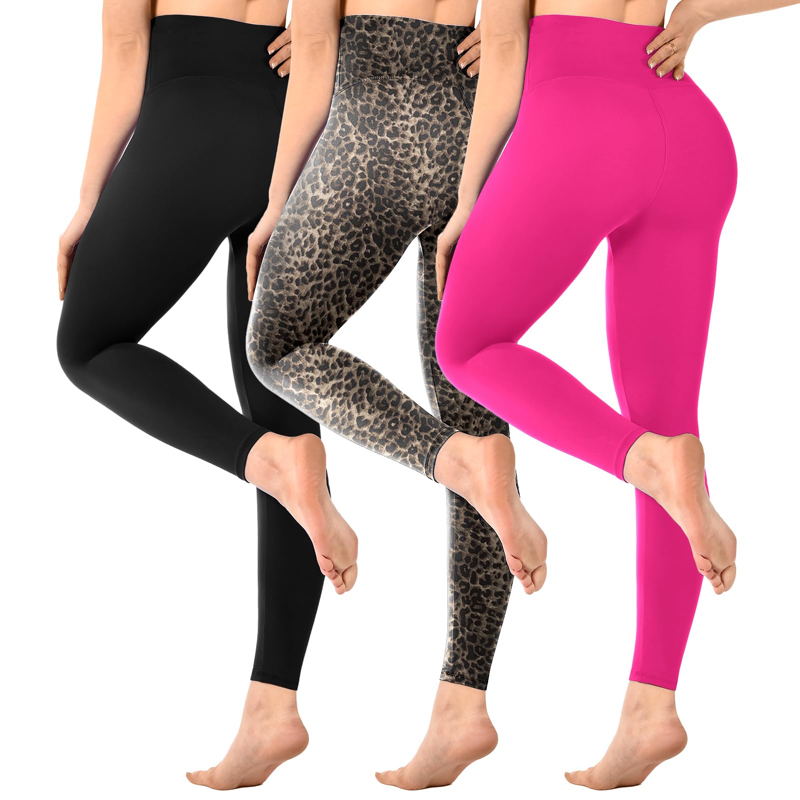 Sinophant - Leggings da donna, a vita alta, opachi, neri, per palestra, yoga, sport, confezione da 3