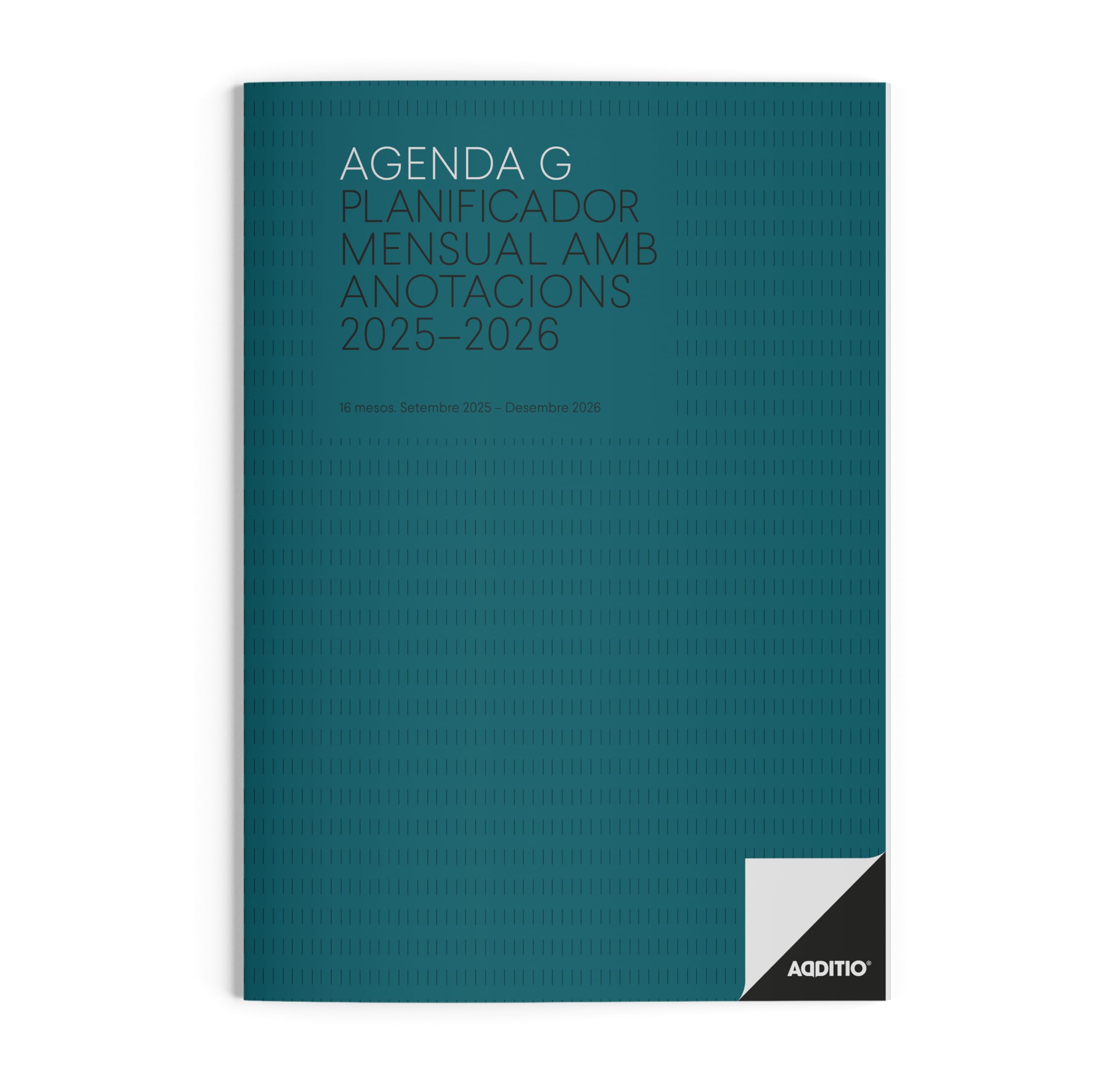 ADDITIO - Agenda G para el profesorado | Planificador mensual | 16 meses | Anotaciones | Tamaño 19,5 x 28,5 cm. | Catalán | Azul Turquesa | Verde Oliva