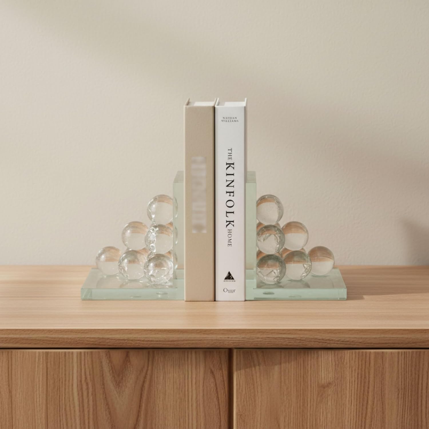 Sagebrook Home Set of 2 Modern Glass Bookends - Decorative Crystal Design - Stylish Home & Office Shelf Organizer - 6" Clear Frost