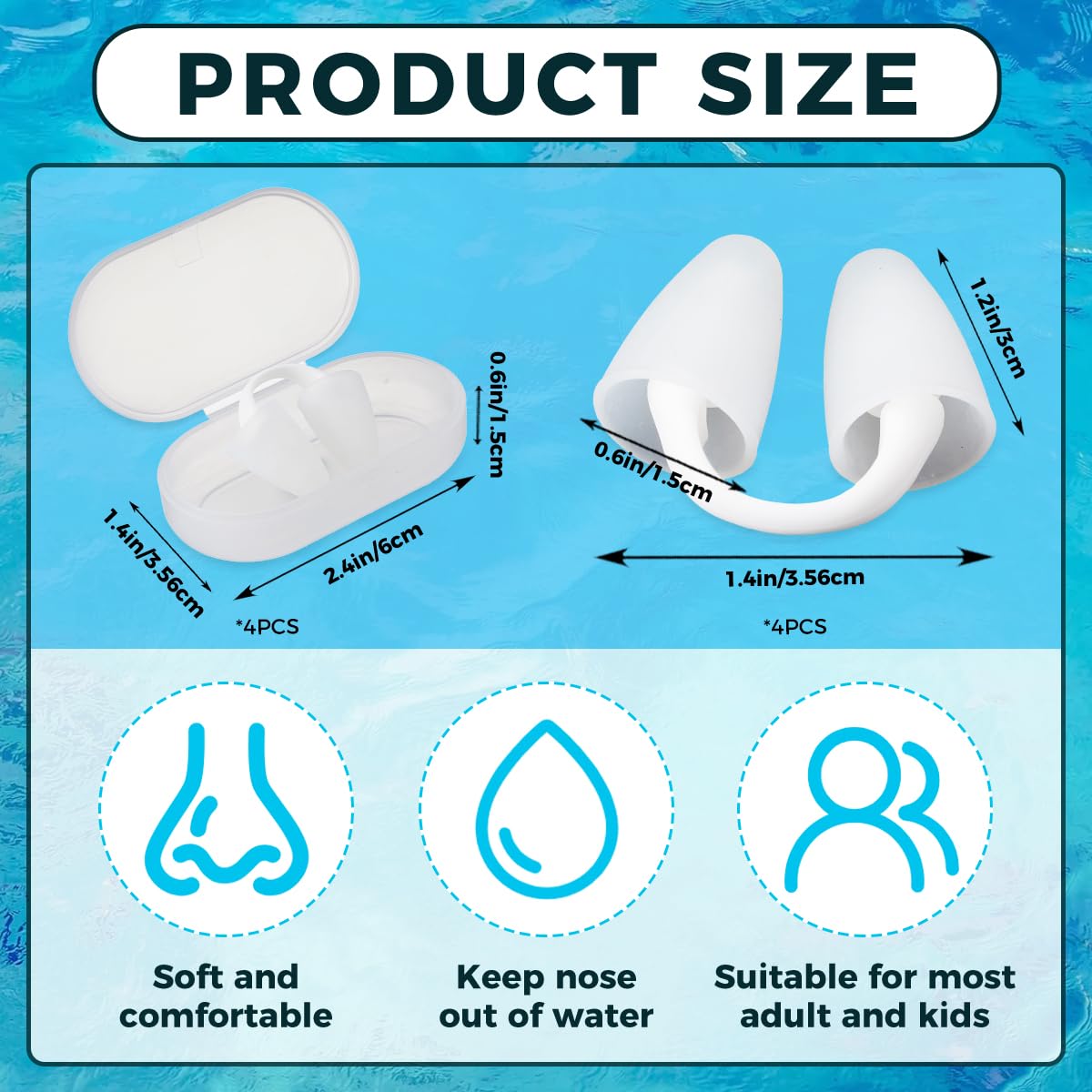 4 Pcs Nose Plugs for Swimming Silicone Waterproof Swim Nose Plugs Swimming Nose Clips with Storage Bag for Adults Kids Beginners, Ensure Comfort and Safety in Pool