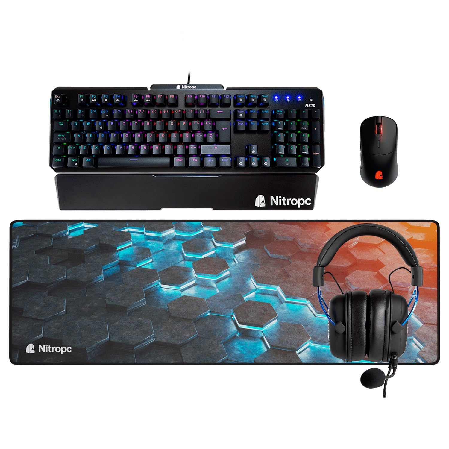 NitroPC - Pack Boost | PC Gaming Completo (Intel Core i7 14700KF 3.4/5.6GHz, RTX 5060 Ti 16GB, RAM 32GB RGB, M2 2TB, Windows 11 Pro | WiFi Monitor 27", Teclado ratón, Cascos) PC sobremesa