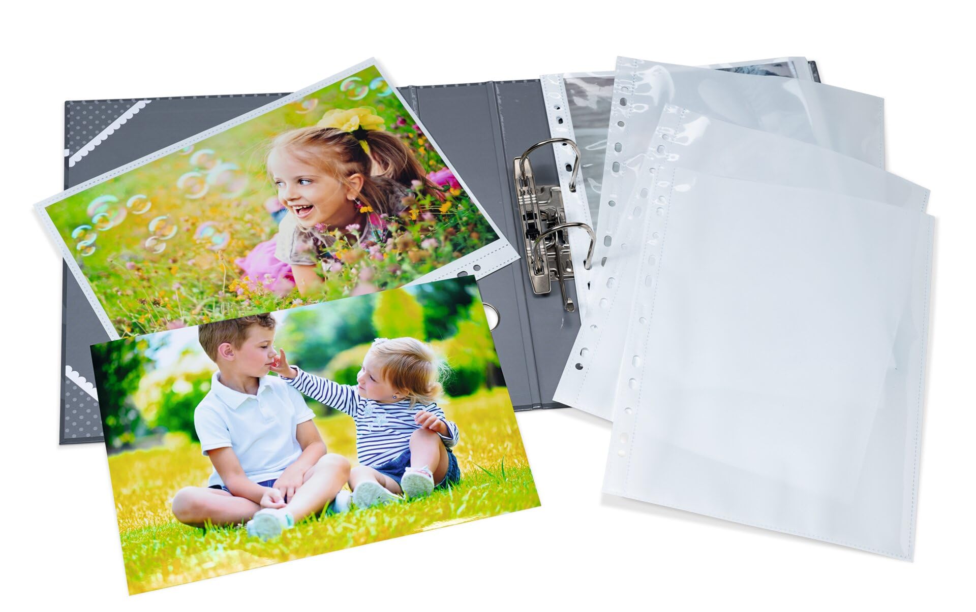 HERMA 7566 Fotohüllen für Ordner, 250 Stück, 20x30 cm, 1 Fach, beidseitig bestückbare Fotophan Fotosichthüllen Sammelhüllen Postkartenhüllen Prospekthüllen mit Eurolochung, weiß