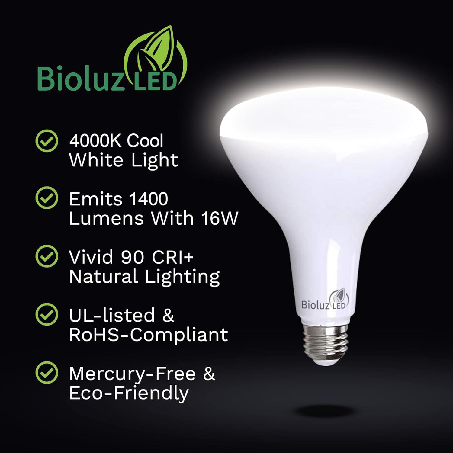 Bioluz 8 Pack Brightest BR40 LED Light Bulb - 90 CRI Instant ON 4000K Cool White Light Bulbs 16W 1400 Lumen Led Bulbs Indoor & Outdoor Lighting Smooth Dimmable Lightbulb UL Listed Title 20 Compliant