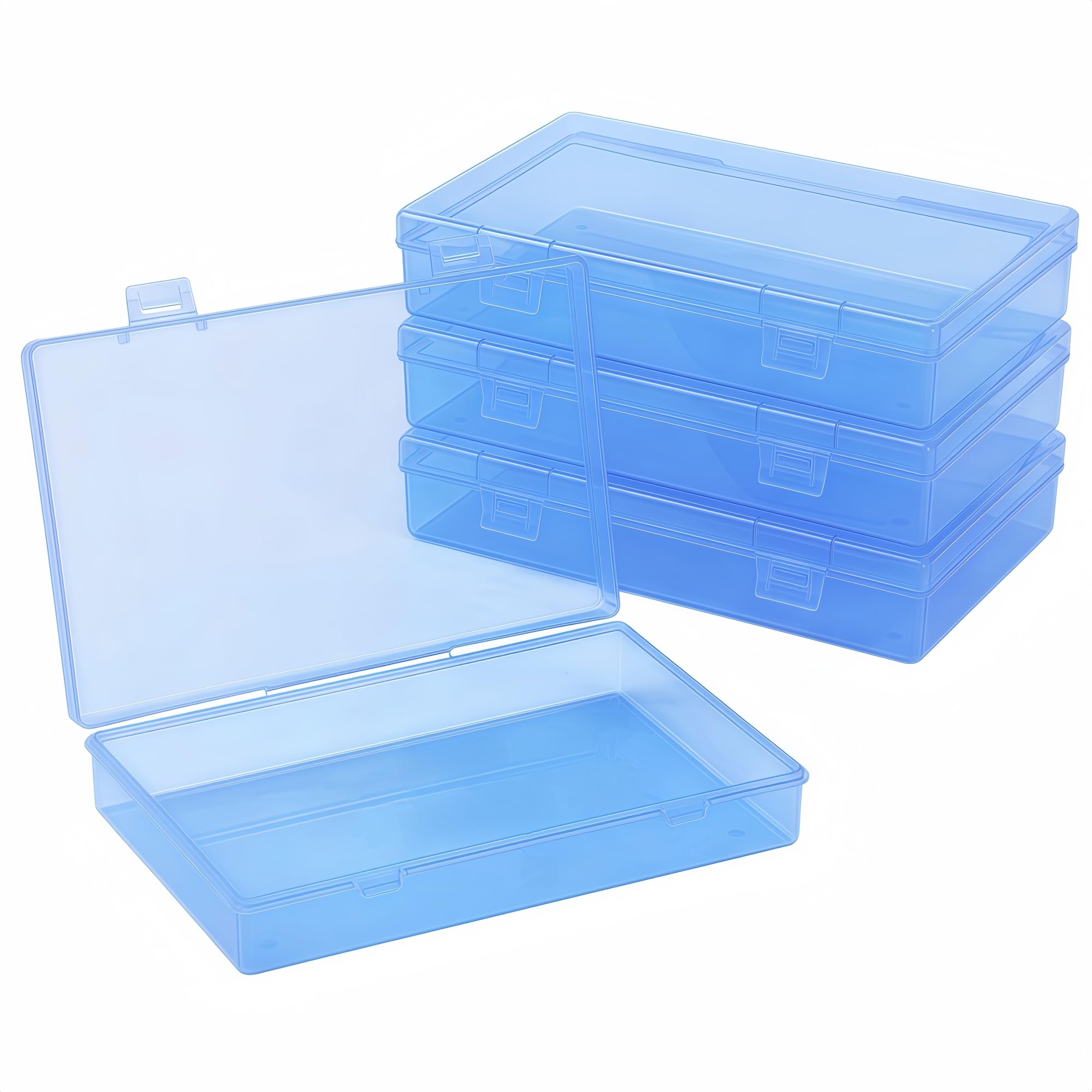 Forever bene 4-Pack Blue Plastic Storage Boxes with Lids, Medium Organizer Containers for Small Parts, Crafts, Office Supplies,Nail Tool Box, Makeup Brush Holder Plastic Case(180x110x30mm) โ image 1