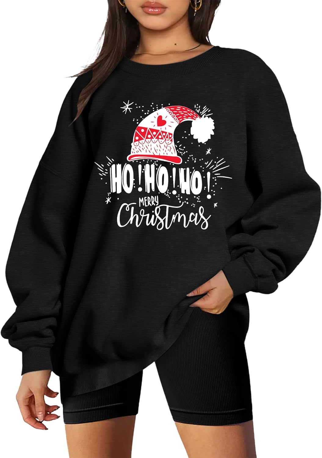 LHBNK Christmas Sweatshirts Women HoHoHo Christmas Sweatshirt Funny Santa Graphic Xmas Oversized Pullover Tops