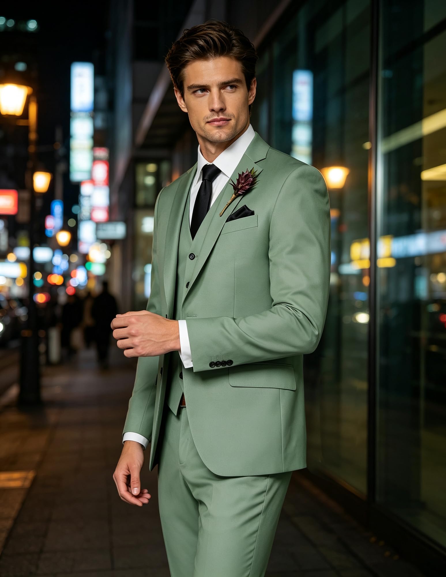 Costume 3 pièces pour homme, coupe ajustée, costume de mariage élégant à un bouton, gilet et pantalon