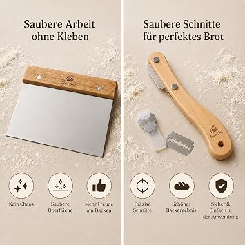 SauerSoul Premium Sourdough Baking Set - 3 Essential Bread Baking Tools: Danish Whisk Dough Card & Bread Knife - With Wooden Handles Organic & Ergonomic - Beautiful Gift for Bread Lovers
