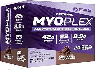 EAS Original Myoplex Maximum Muscle Builder | Meal Replacement Protein Drink Mix | Quality Protein Blend | 42g Protein | 20 Individual Packets (Double Rich Chocolate)