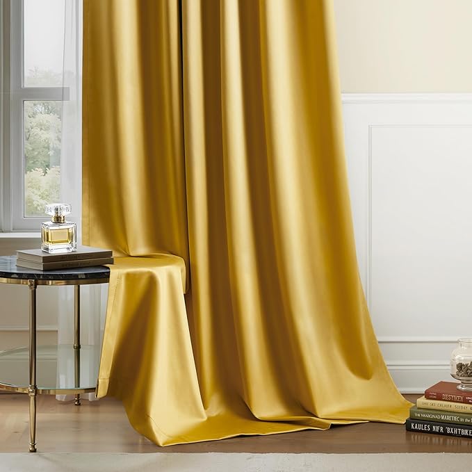 Cortinas Blackout Faux Silk Doradas 52x84 Pulgadas 2 Paneles miniatura 8