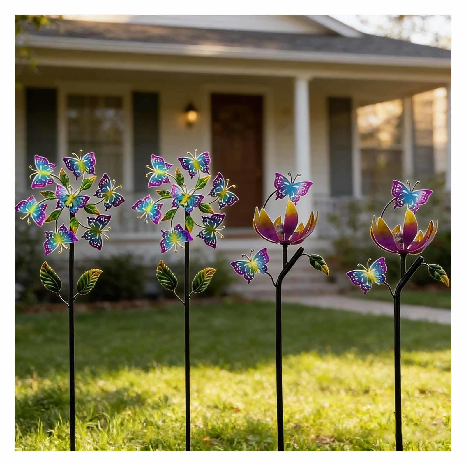 Papillon Moulin A Vent Jardin Exterieur, Sculptures Et Mobiles à Vent 117cm/46in, 3D avec La Sculpture De Jardin Moulin à Vent Solaire pour La DéCoration De Paysage De Cour,A+B（4Packs）