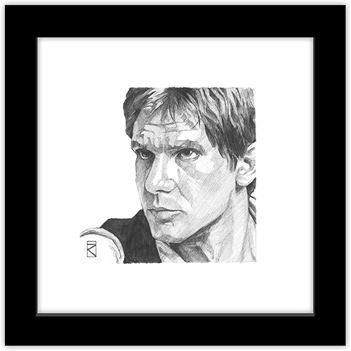 Miniatura 1 de Trends International Gallery Pops Star Wars Saga - Arte de pared de boceto de Han Solo, versión enmarcada en negro, 12 x 12 pulgadas