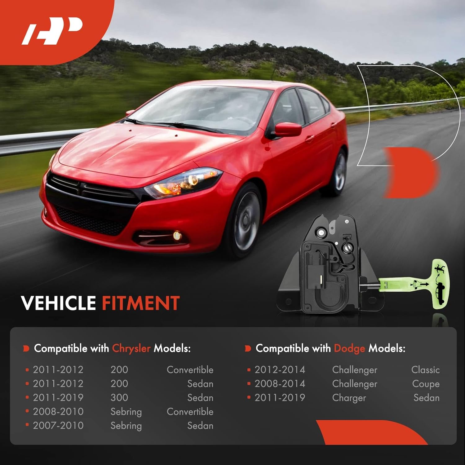 A-Premium Rear Tailgate Trunk Latch Lock Actuator Compatible with Chrysler 200 2011-2012, 300 2011-2019, Sebring 2007-2010 & Dodge Challenger 2008-2014, Charger 2011-2019, Replace#4589217AA