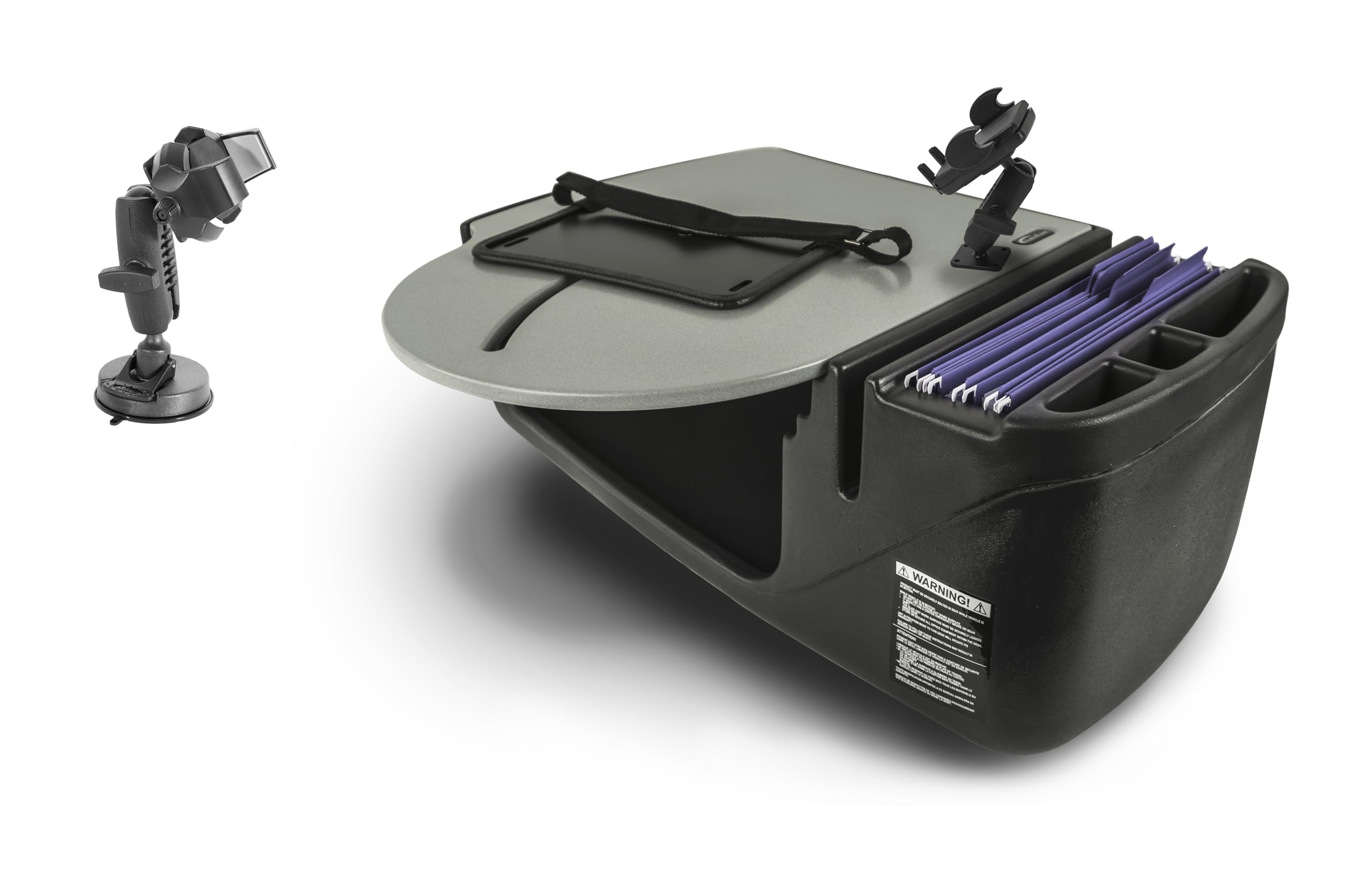 AutoExec Roadmaster Car Desk for Your Vehicle Workstation and Mobile Office, Grey, with Phone Mount, Suction Phone Mount