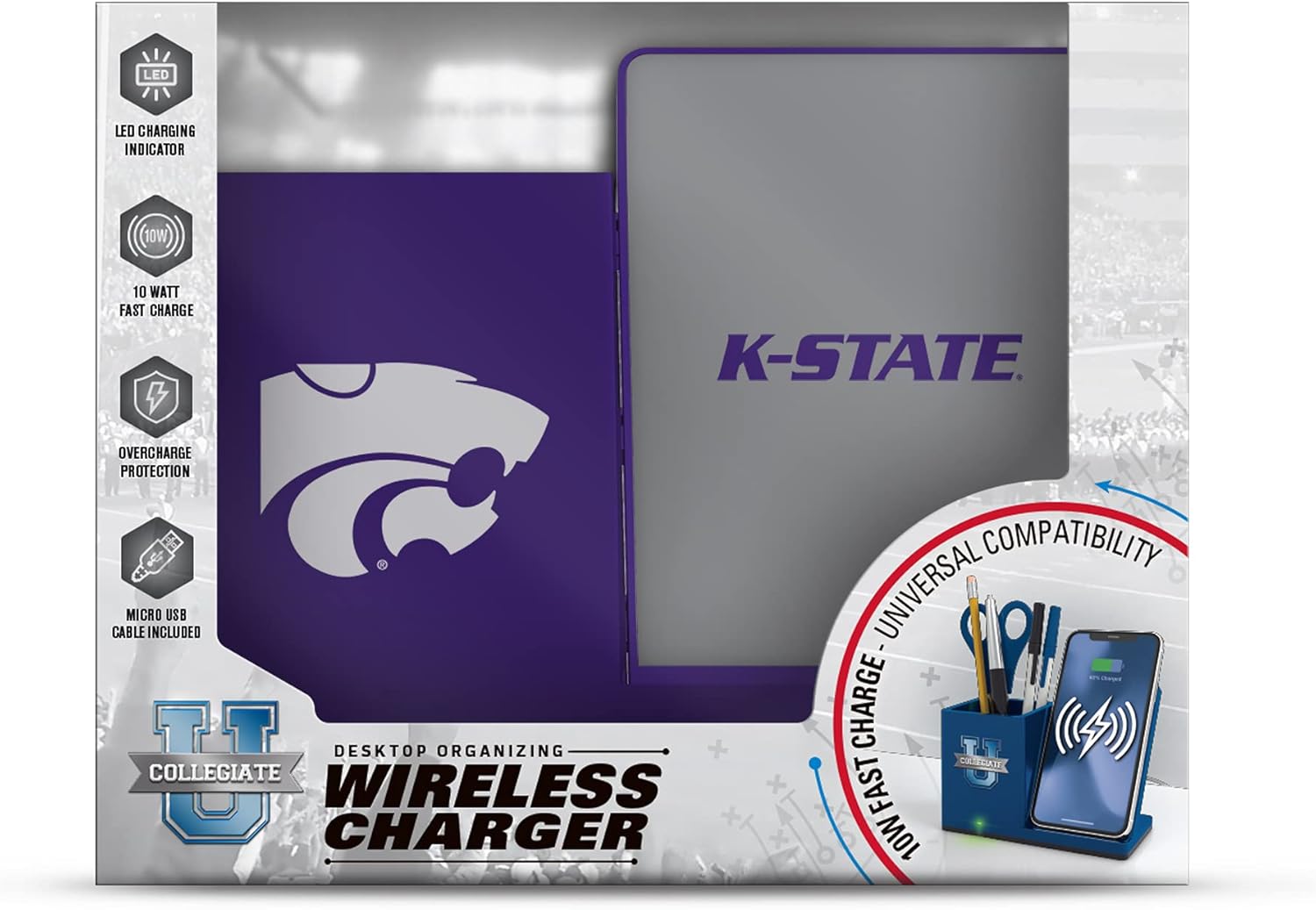 SOAR NCAA Unisex Cell Phone Wireless Charging Stand and Desktop Organizer