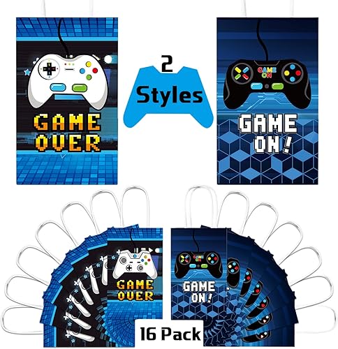 Miniatura 4 de Epakh Paquete de 16 bolsas de regalo con asa para fiestas de cumpleaños con temática de jugadores, para niños, bolsas de dulces para decoración de