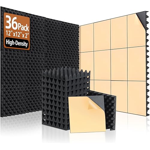 36 Pack Acoustic Foam Panels with Self Adhesive 12" X 12" X 2" Sound Proof Foam Panels for walls High Density Egg-Crate Soundproof Wall Panels for Studio Office Gaming Room