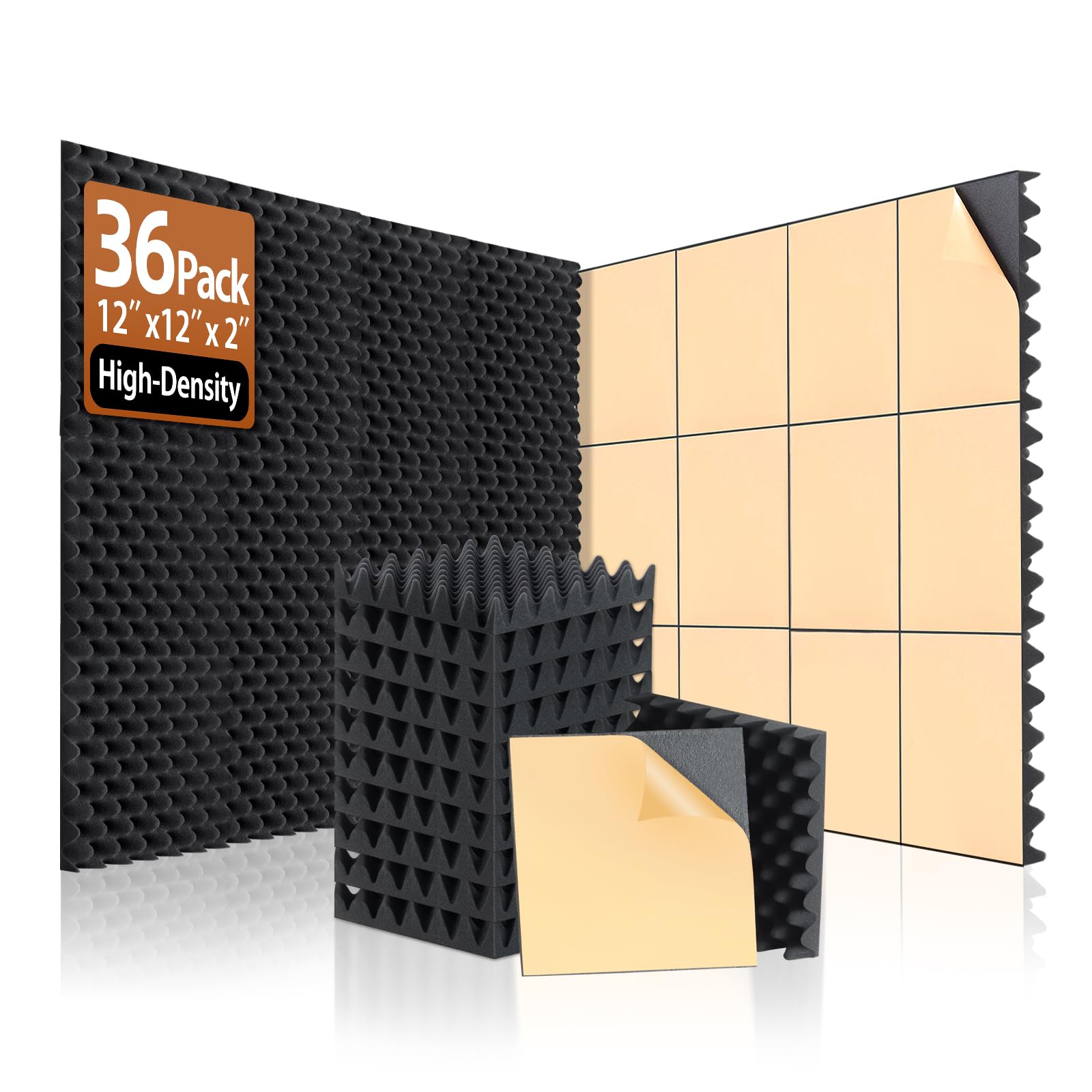 SD SODOCT 36 Pack Self-Adhesive Egg Crate Acoustic Foam 12" x 12" x 2"