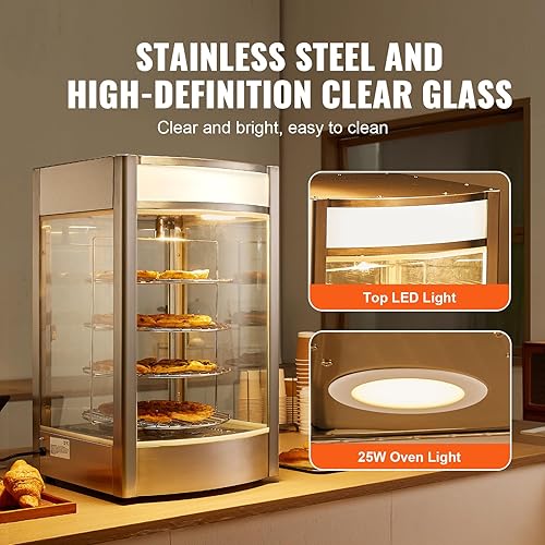 Miniatura 6 de Happybuy Pantalla de calentador de pizza de 14 pulgadas, calentamiento de vapor giratorio de 4 niveles, control de temperatura de 86 ℉ ~ 185 ℉, luz