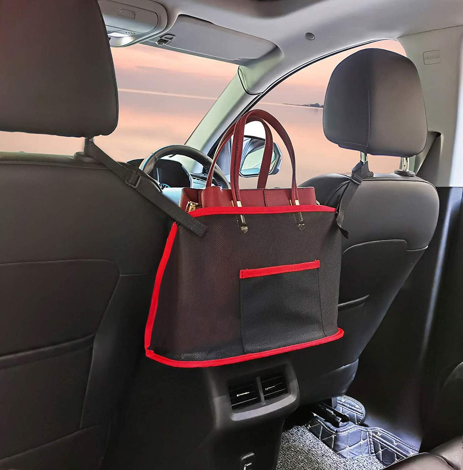 Amazon 車用収納ポケット 収納バッグ 大容量 小物入れ 省スペース 後部座席用 ネットポケット 簡単取付 多機能 車内収納袋 赤 ポケット ケース カバー 車 バイク