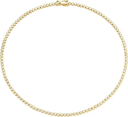 CAITLYNMINIMALIST 18K Gold Plated & Silver Bezel Tennis CZ Gemstone Round Circle Cut Crystal Layering Choker Necklace Gift for Women