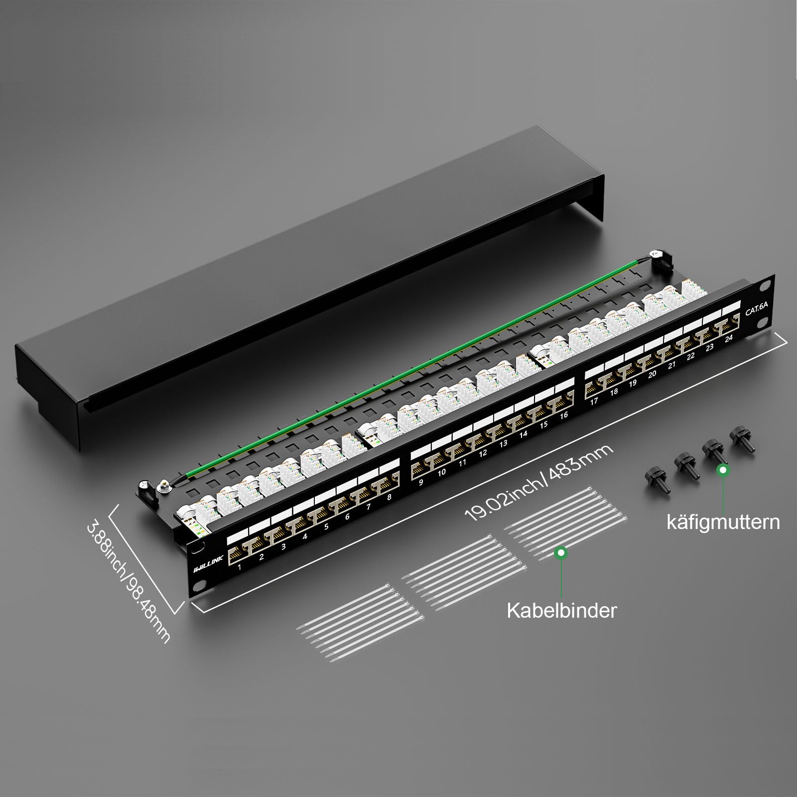 iwillink CAT6a panel krosowy 24 porty ekranowane gniazdo RJ45 LSA panel rozdzielający