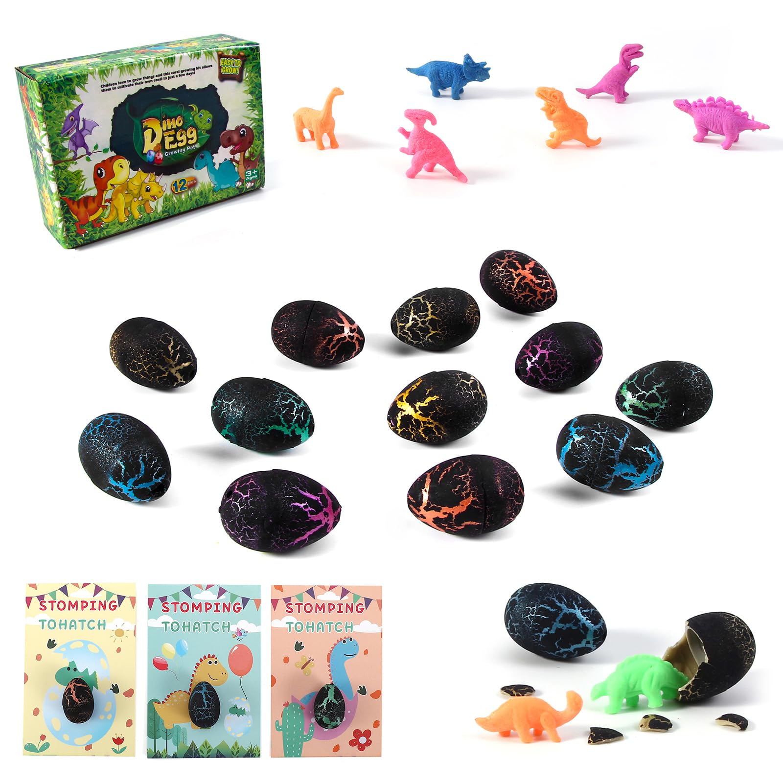 SPTOYCY 12pcs Small mini Dinosaur Eggs with Cards Bags Growing Dino in Water Novelty Creative Children's Gift Party Favors Easter Eggs fillers for