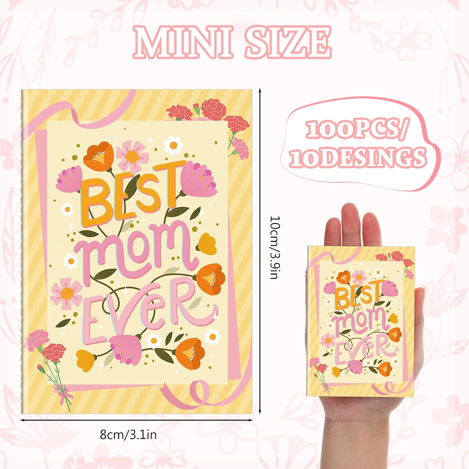 Eaasty 100 Pack Mother's Day Gifts Bulk Mini Notebooks for Women, Small Journal with Floral Design, Pocket Notebook with Lined Pages, Inspirational Pocket Notepad for Mom, Birthday, Office, Travel