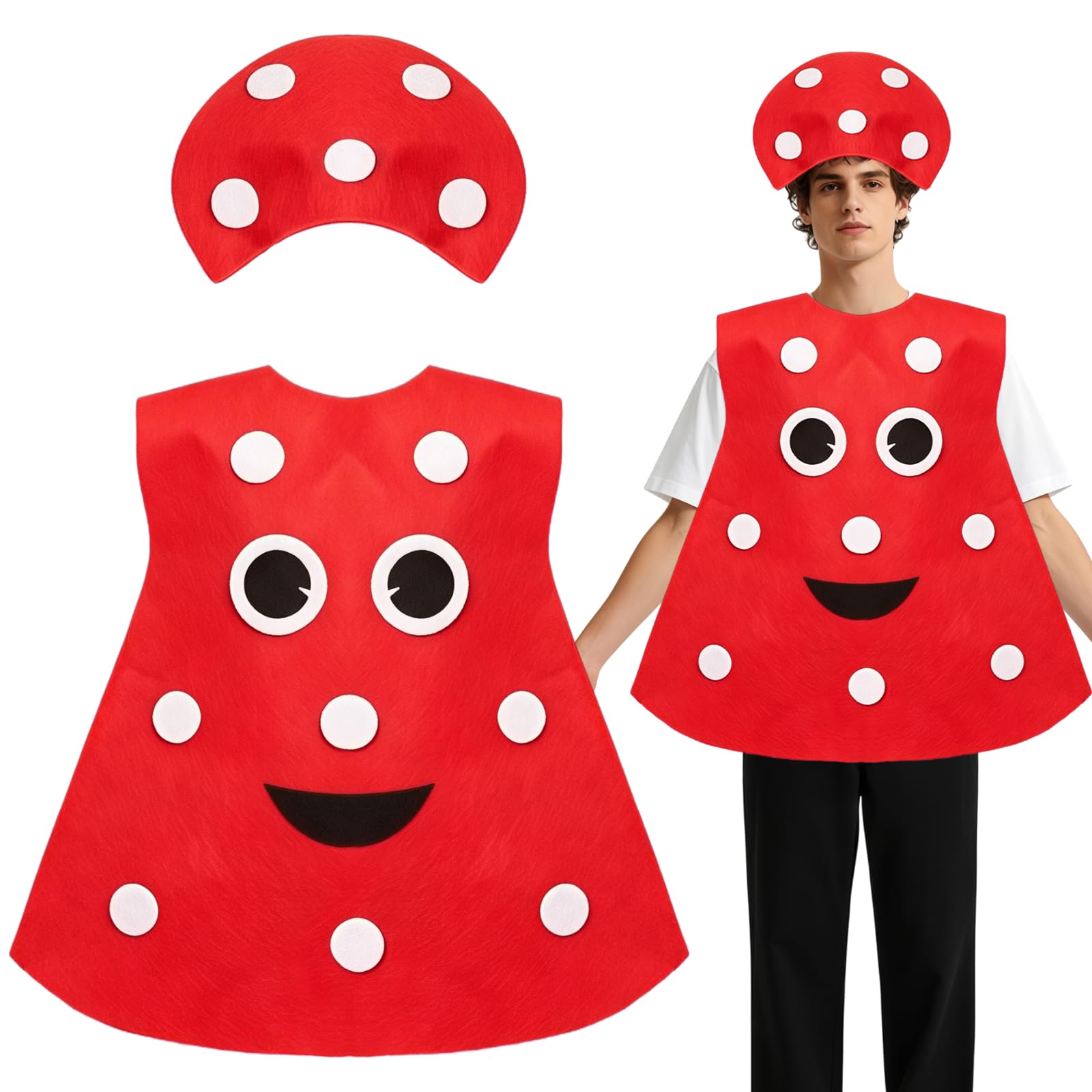 JNAWA Mushromm Costume for Adults Lightweight Non-Woven Fabric Outfit with Headdress for Vegetable Cosplay Themed Party & Halloween Stage Performance