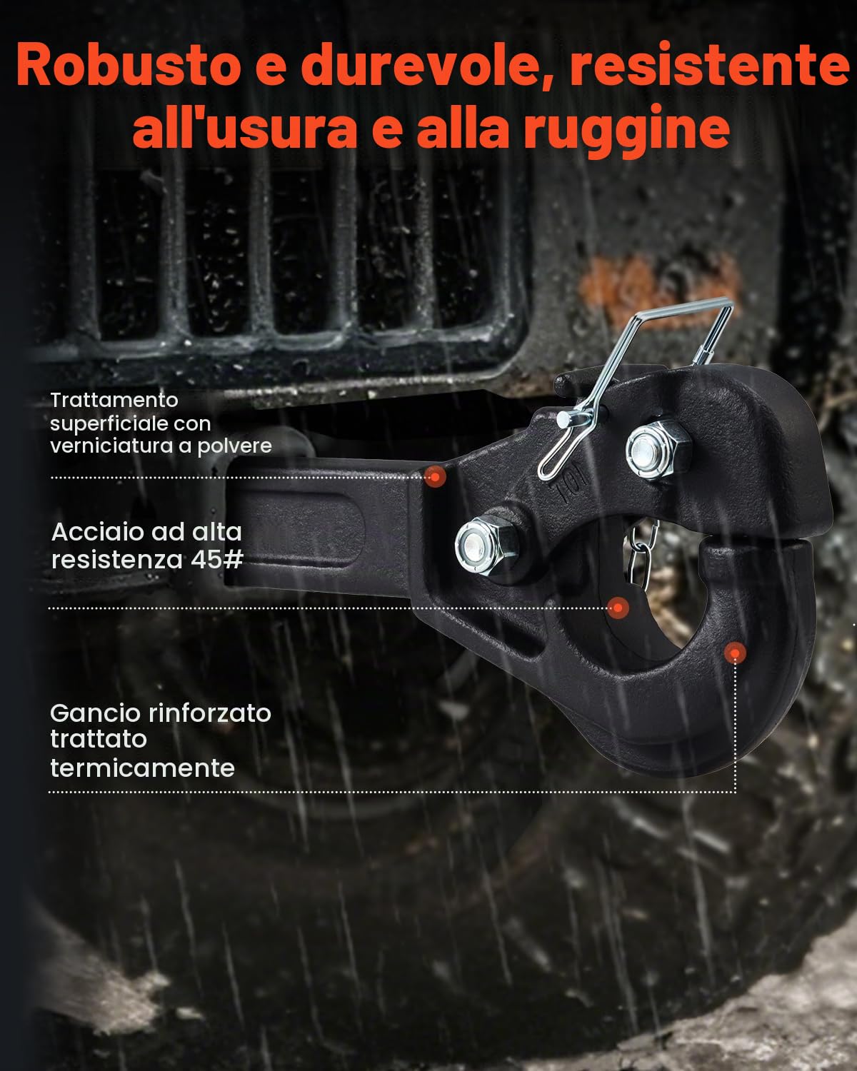 VEVOR Gancio a Perno, 9070 kg, Ricevitore a Perno per Gancio di Traino, Ricevitore, per Anello a Lunetta 6,35-7,62 cm, Adesivi Fosforescenti, Verniciatura a Polvere, Nero 370 x 80 x 150 mm