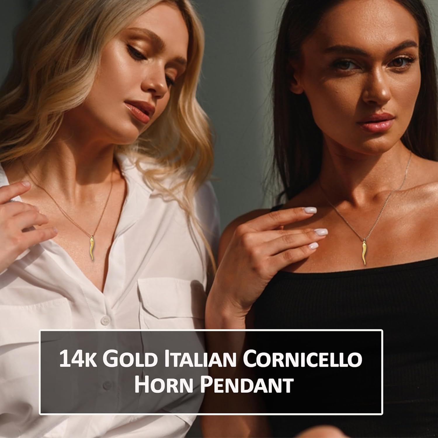 JewelryWeb 14k Solid Gold Polished Italian Horn Cornicello Good Luck Charm Pendant -5mm x 29mm, Italian Horn Necklace for Women, Cornicello Necklace, Good Luck Amulet