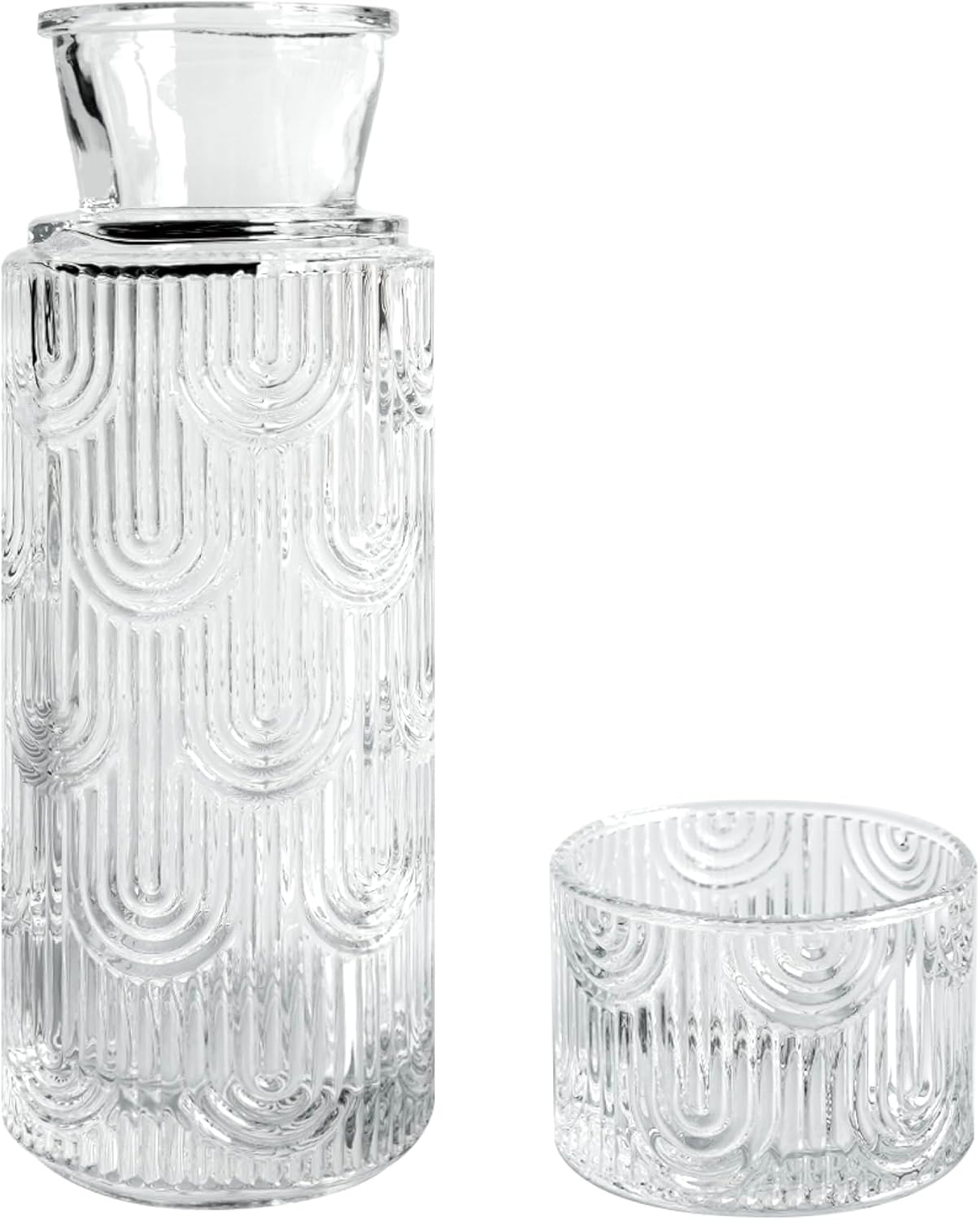 Glass Water Carafe with Cup, 22oz Lead-Free Bedside Night Water Pitcher with Drinking Glass, Textured Ribbed Design for Bedroom, Mouthwash Dispenser for Bathroom (Clear) - Image 6