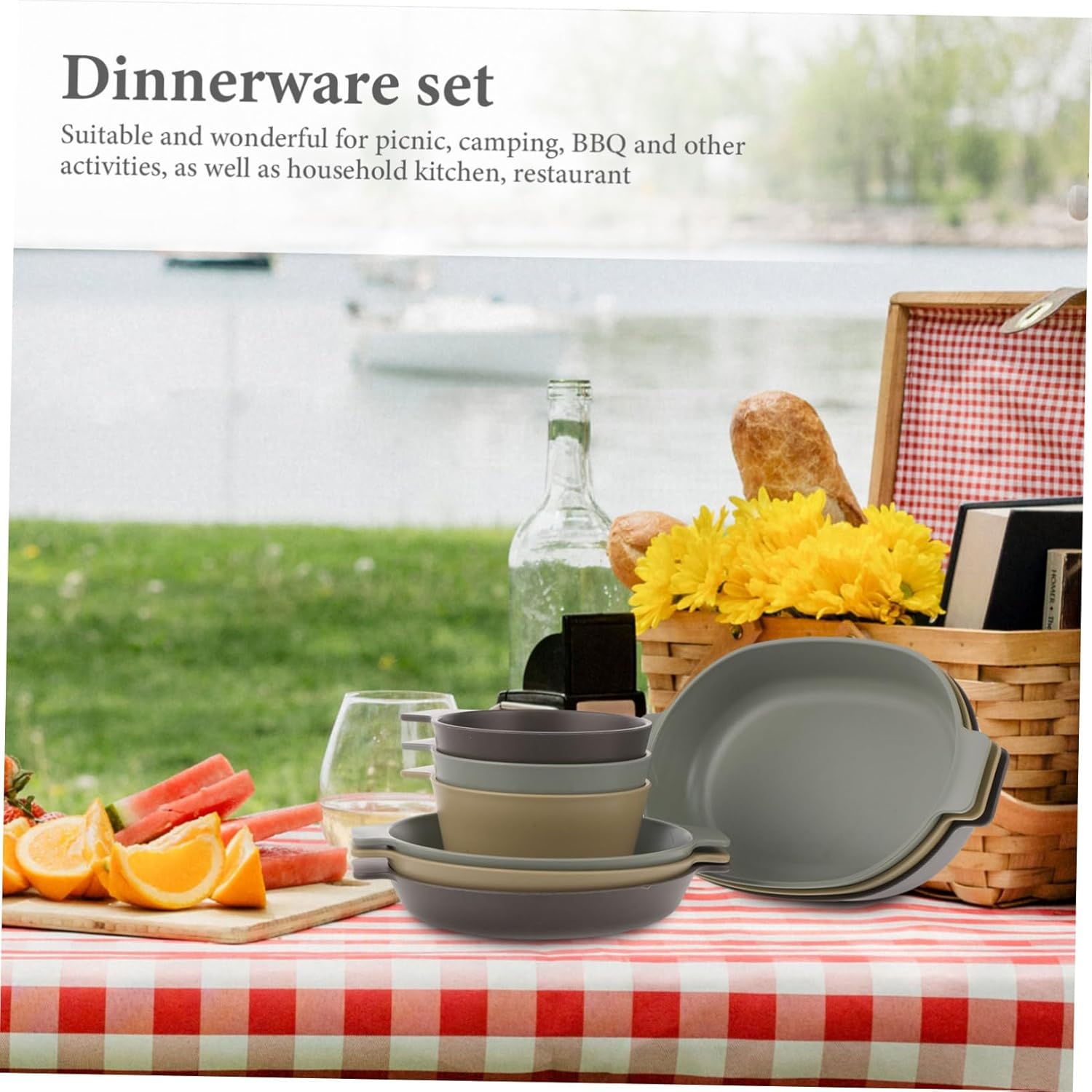 2sets Bowl Lids Dinnerware Plastic Camping Plates Bowls Outdoor Plates Kit Dinnerware Outdoor Dishes for Patio