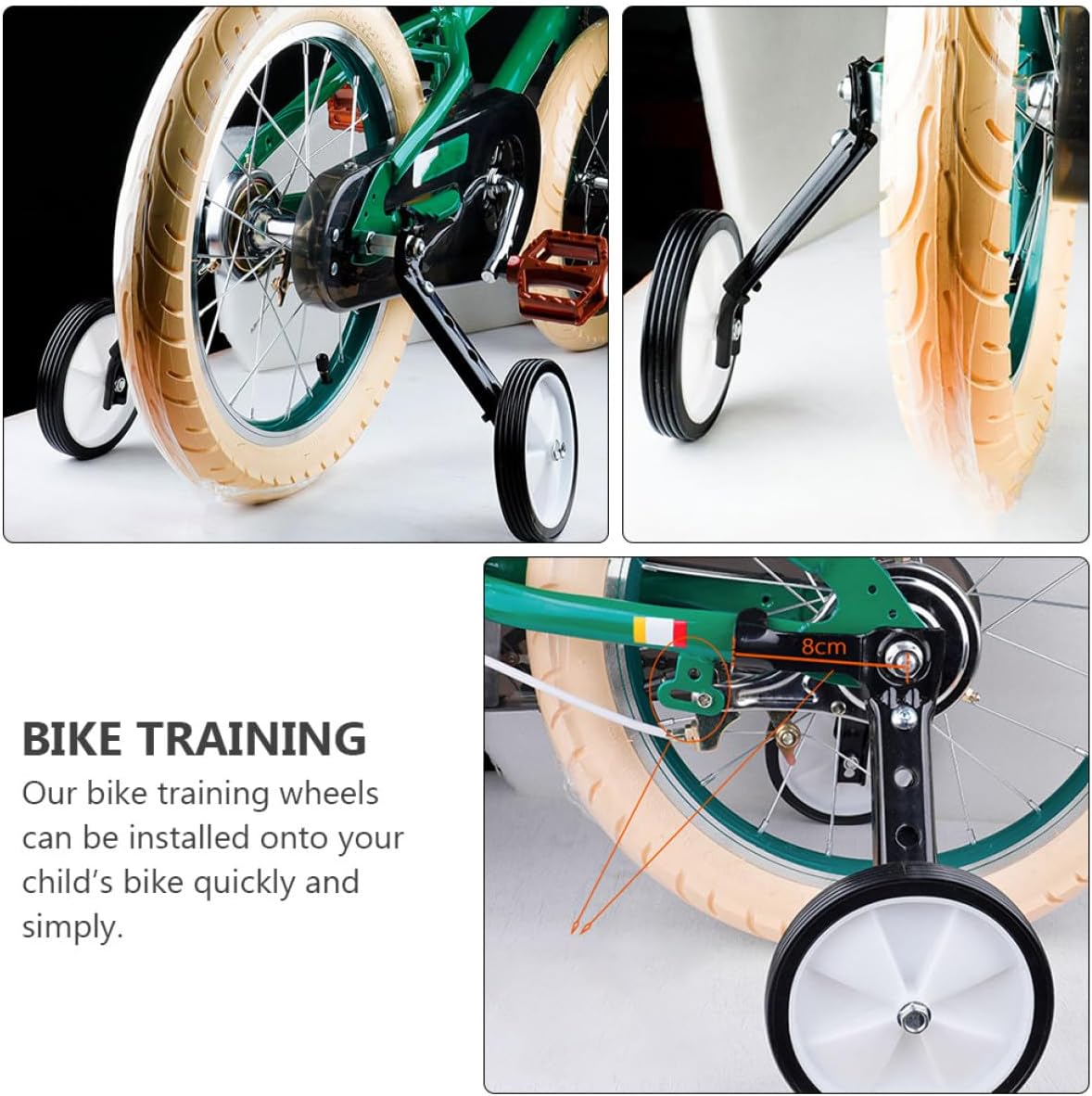 Bike Training Wheels and Adjustable Rear Wheel Stabilizers Black for Boys and Bicycle Balance Suitable for Beginner ’ Bikes