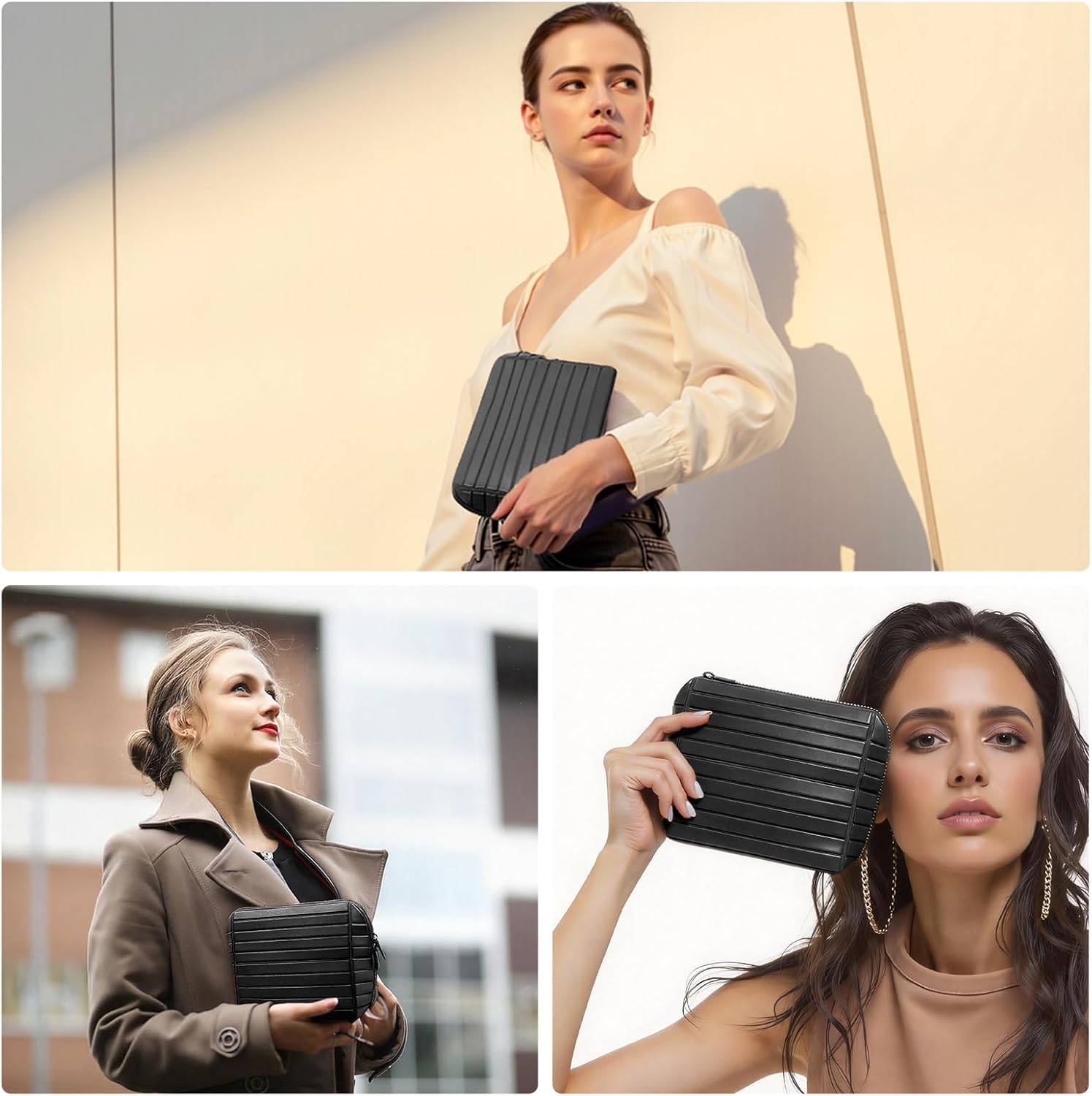 Travel Makeup Organizer Bag with Fold-Down Design and Adjustable Dividers, 27 Pockets & 3 Brush Storage Holders, Large Capacity Cosmetic Bags Toiletry Case- Black