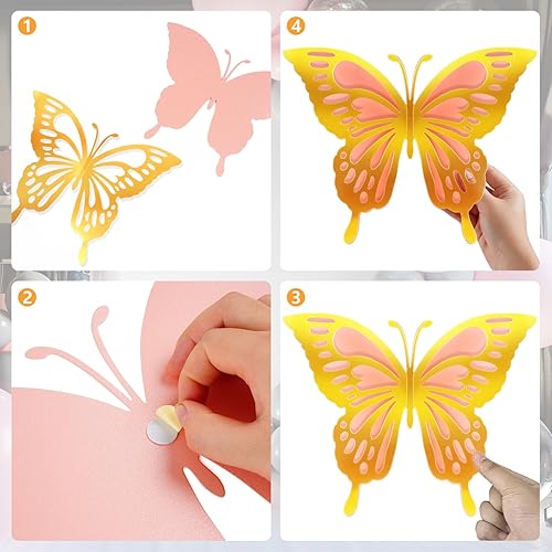 Miniatura 3 de Decoración de fiesta de mariposa grande de 14 piezas, juego de decoración de pared de mariposa 3D, mariposa gigante para cumpleaños, baby shower,