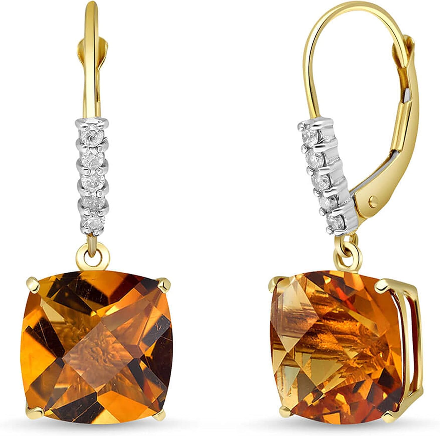 Galaxy Gold GG 14k Solid Gold Leverback Earrings with Natural Diamonds and Citrines