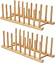 HBlife 2pcs Bamboo Dish Plate Bowl Cup Book Pot Lid Cutting Board Drying Rack Stand Drainer Storage Holder Organizer Kitchen Cabinet(Keep Dry)