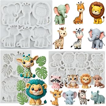 Safari Animal Fondant Mould Tropical Leaf Silicone Moulds Set of 3