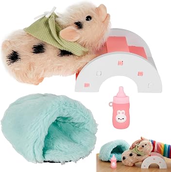 Silicone Pig Doll Toy, 13.5cm Cute Reborn Animal with Nest & Feeding Bottle, Soft Lifelike Piggy Toys, Portable Collectible Gift for Kids Boys Girls Home D corStyle 2