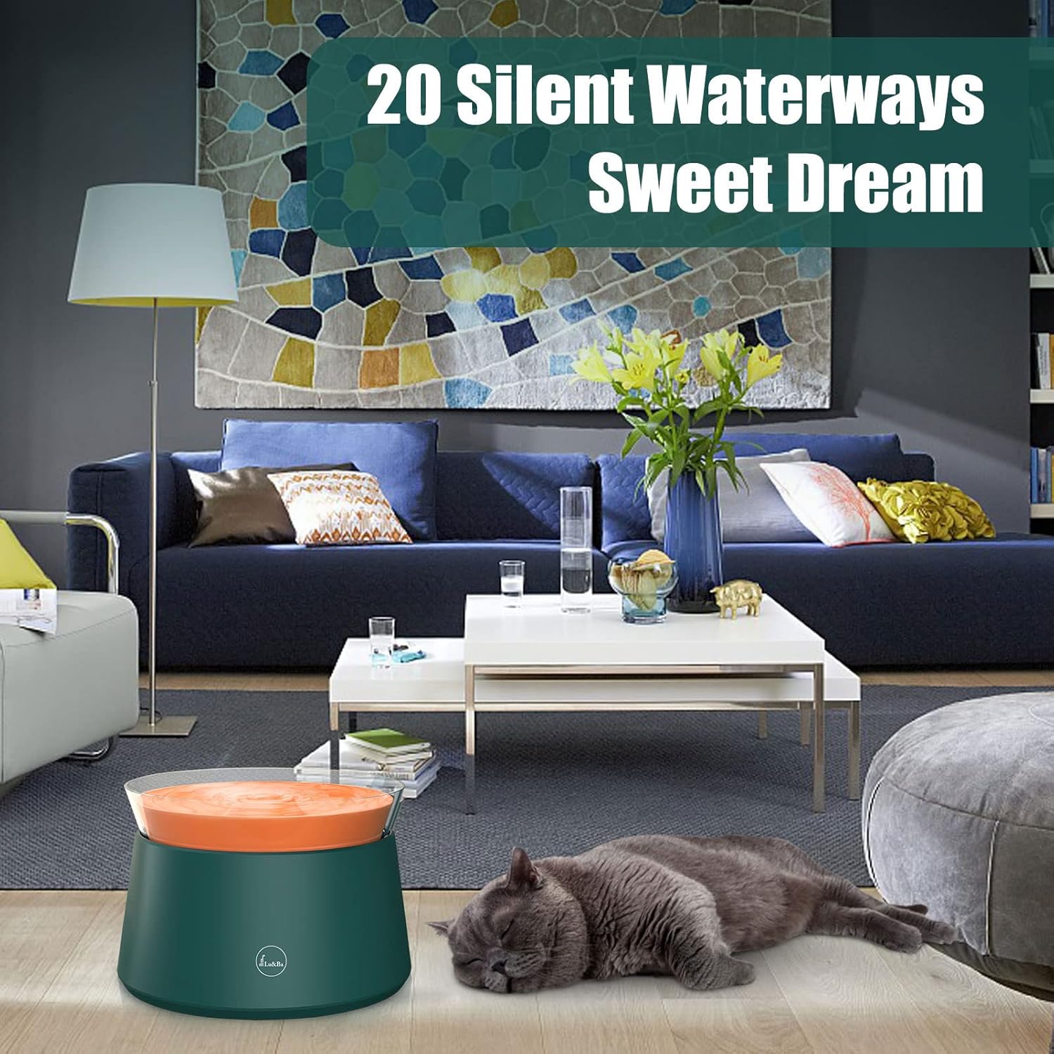 Lu&Ba Pet Water Fountain, 30dB Super Quiet Cat Water Fountain Automatic Cat Drinking Dispenser Cats Water Bowl Fountain : Pet Supplies