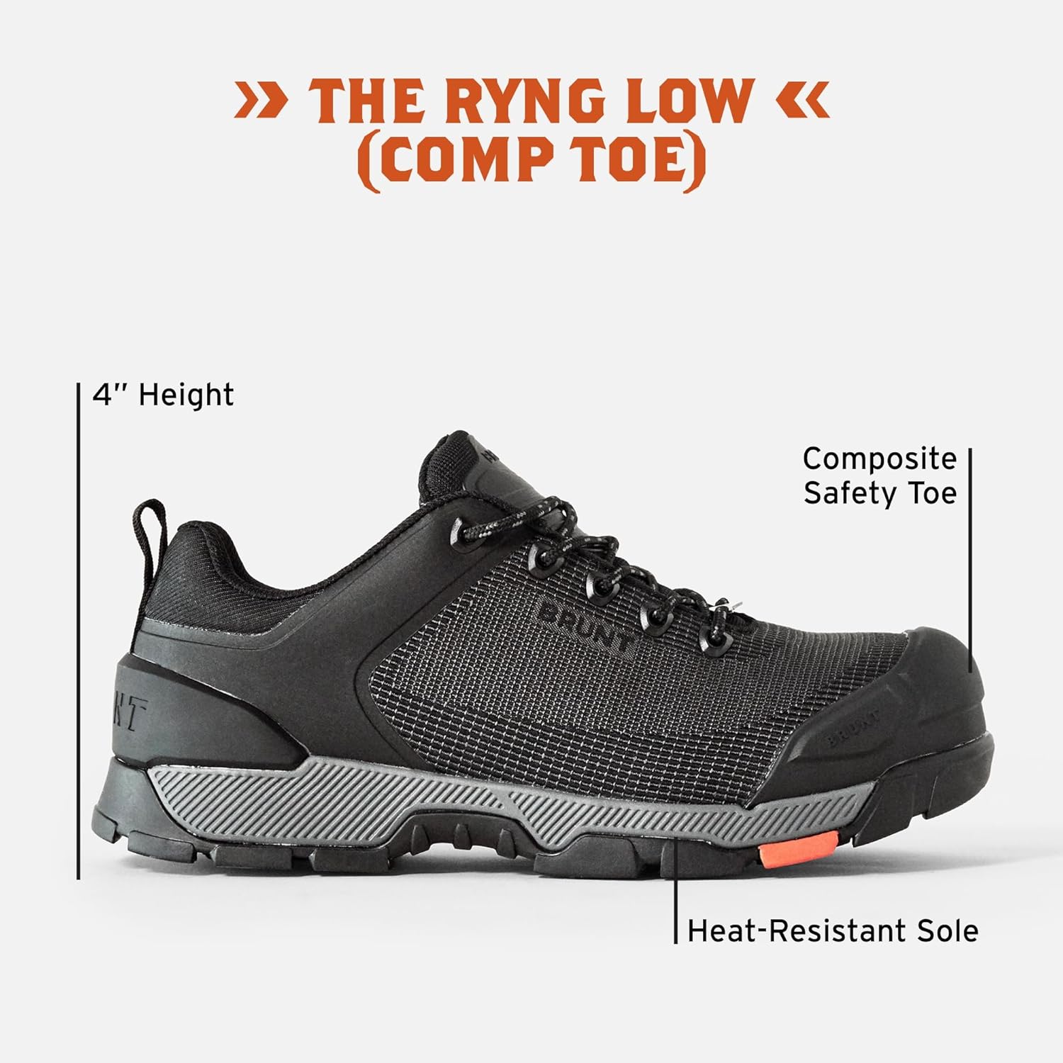 BRUNT Ryng Low Top (Comp Toe) - 4" Lightweight Composite Toe Work Shoe - EH Rated - Slip + Oil Resistant - Heat-Resistant Sole - Breathable, Flexible Fit - Adjustable
