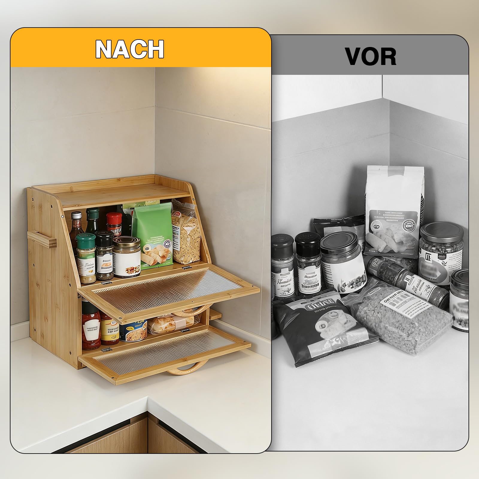 Brotkasten Bambus, Doppelte Schicht Brotbox mit Schneidebrett und Sichtfenster, Brot Aufbewahrungsbox Brotbehälter für Hörnchen, Brötchen, Brotaufbewahrung, 38 x 27 x 39 cm, Natur