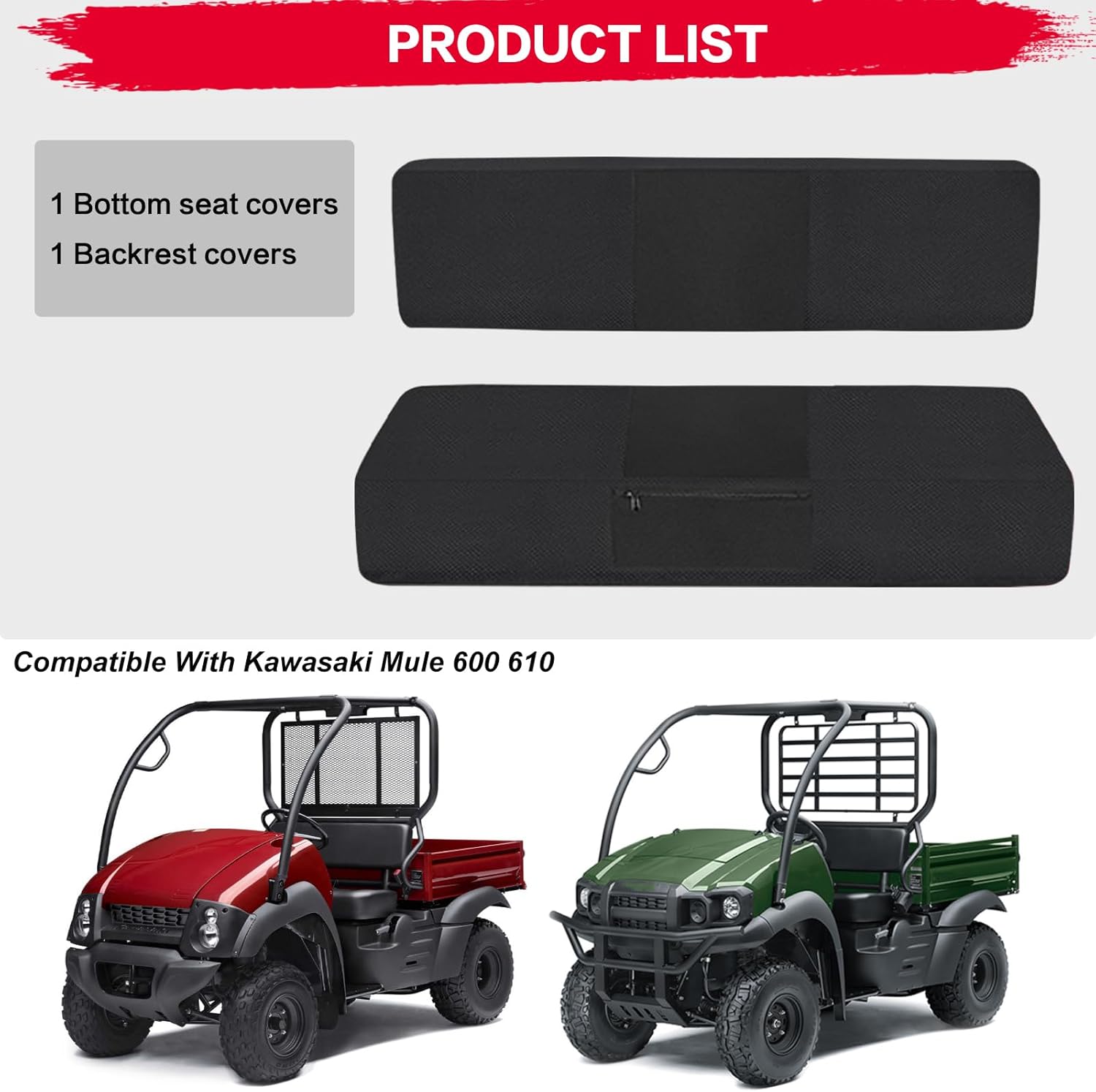 Mule 610 Seat Cover - Waterproof PU Coatin Compatible with Kawasaki Mule 600/610 4x4 XC/Mule SX, UTV Bench Seat Cover Accessories