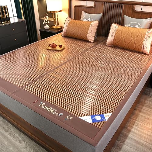 EGZASDI Summer Bamboo Mat Bed, Bamboo Summer Mat Cooling Non-Slip Foldable Washable Multiple Sizes(C,135 * 195CM)