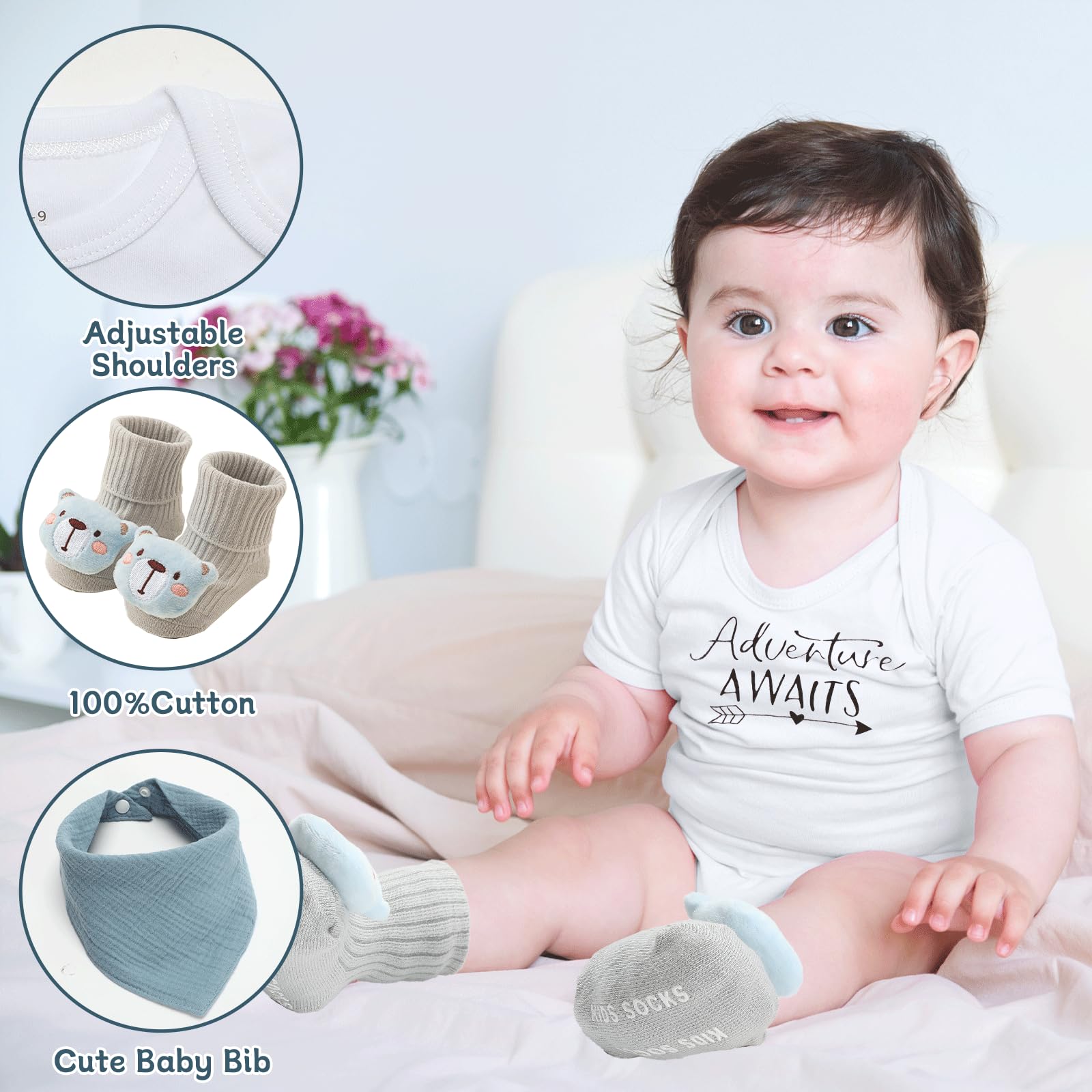 Baby Gift Set Baby Shower Gifts Basket for Newborns New Born Baby Boy Gift Set Blue Baby Gift Basket with Baby Rattle Muslin Towel Security Blanket Gender Reveal Gifts for Baby Girls Boys