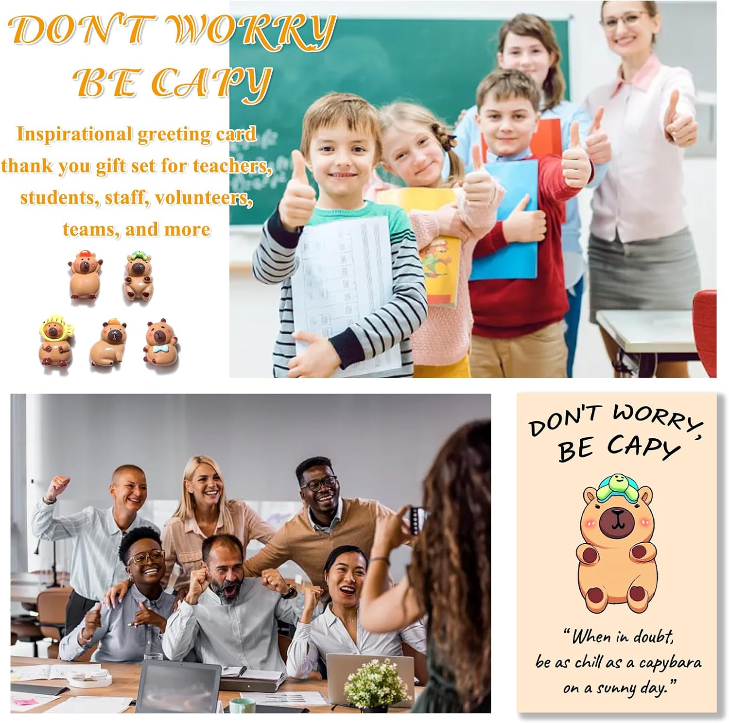 Bulk Encouragement Appreciation Gifts for Capybara Lovers Employees Coworkers Students Therapy Clients Mini Capybara Figurines with Inspirational Cards Small Pocket-Sized Comfort Tokens 100 Set