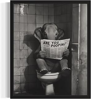 Elephant on Toilet Bathroom Wall Art Print Poster, Animal Restroom Decor Posters Prints Home Picture Painting Artwork Gallery 9 (Elephant on Toilet, 8 x 10 inches, Unframed)